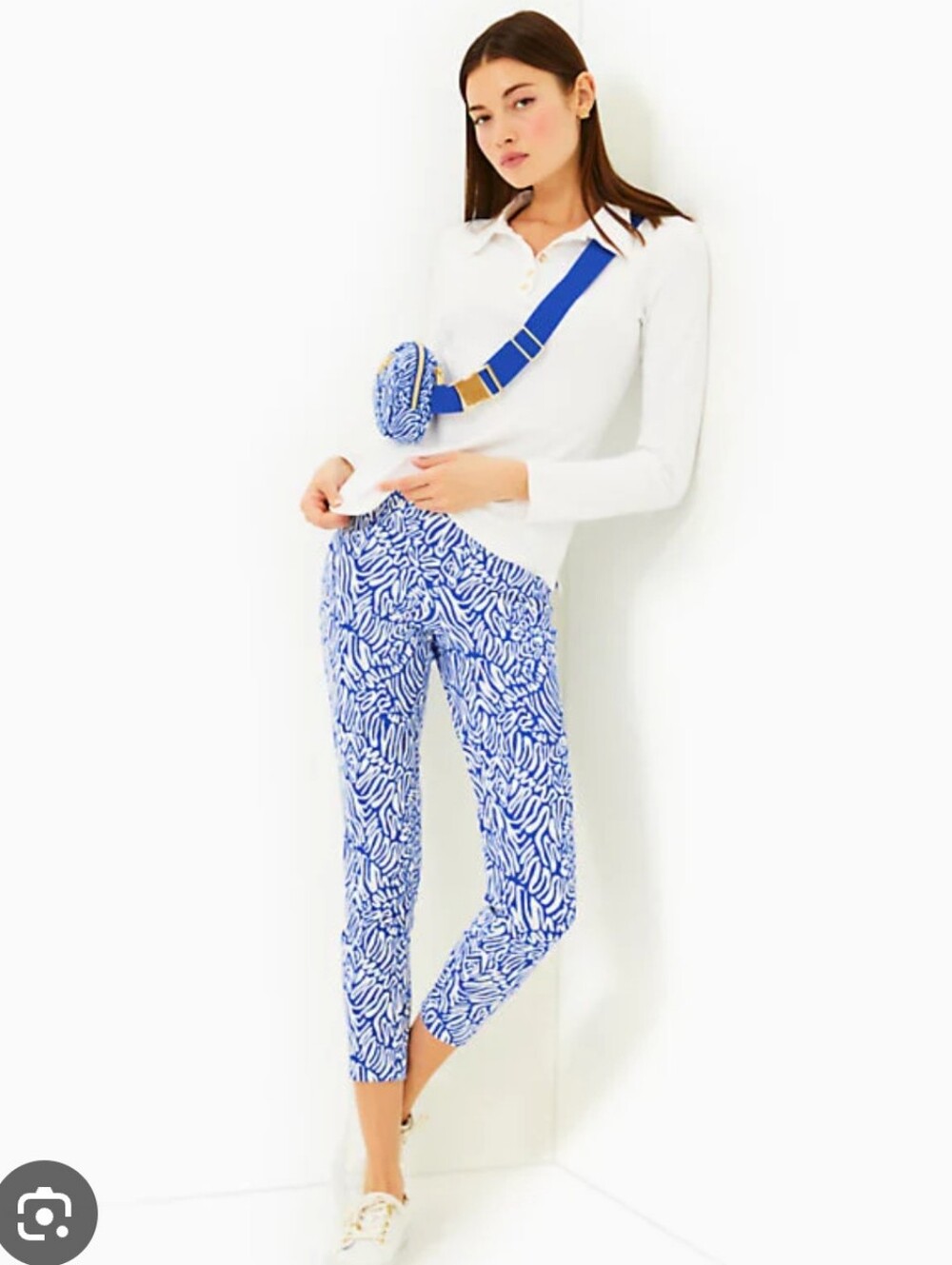 Lilly Pulitzer Blue & White Scallop-Print Cropped Leggings